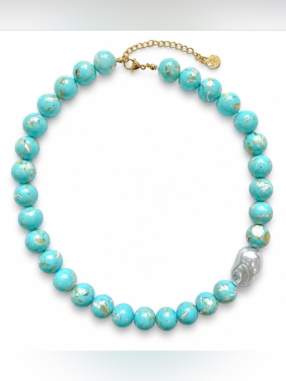 NEW Mayamar Turquoise Beaded Necklace Pearl Accent Coastal Mermaidcore Beachy